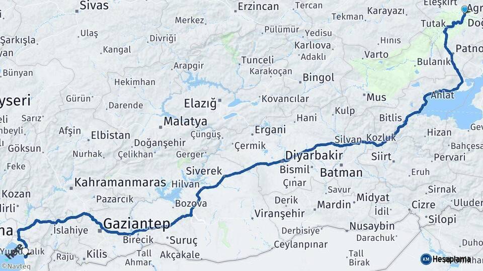 Ağrı Payas Hatay Arası Kaç Km - Yol Haritası