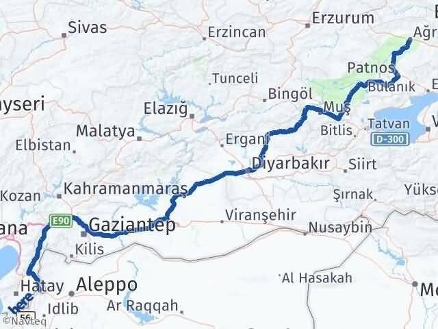 Ağrı Reyhanlı Hatay Arası Kaç Km - Yol Haritası