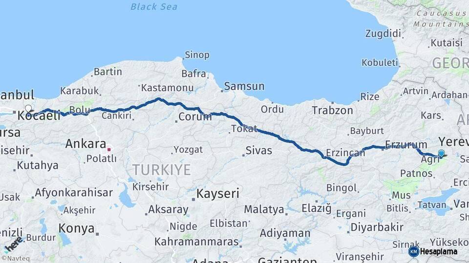 Ağrı Sakarya Arası Kaç Km - Yol Haritası