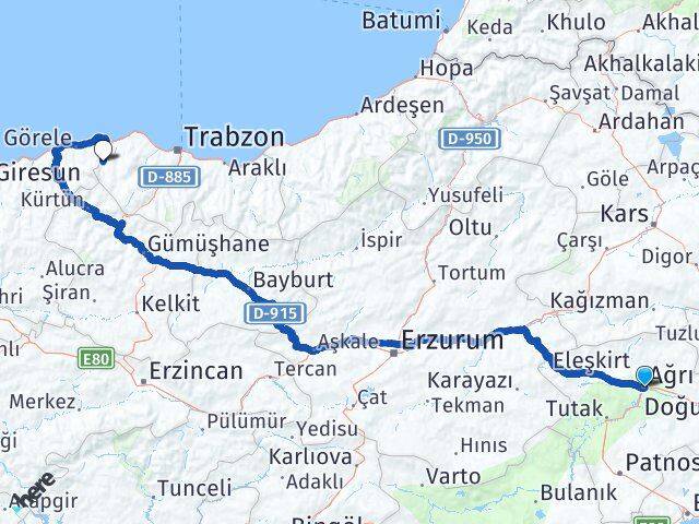 Ağrı Şalpazarı Trabzon Arası Kaç Km - Yol Haritası