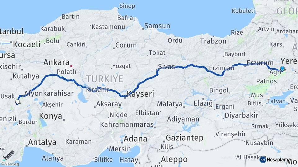 Ağrı Sandıklı Afyonkarahisar Arası Kaç Km - Yol Haritası