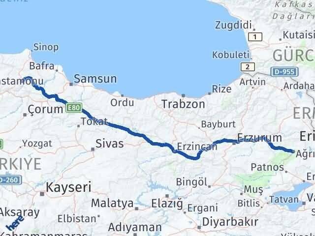 Ağrı Saraydüzü Sinop Arası Kaç Km - Yol Haritası