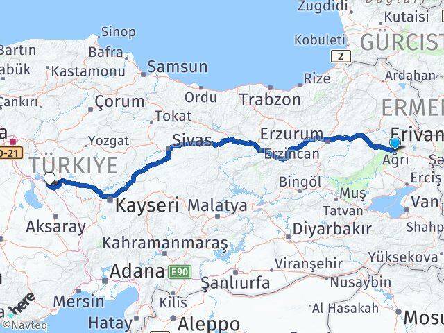 Ağrı Sarıyahşi Aksaray Arası Kaç Km - Yol Haritası