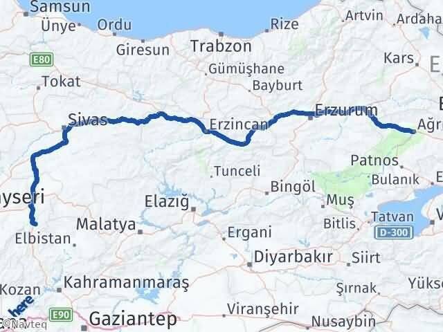 Ağrı Sarız Kayseri Arası Kaç Km - Yol Haritası