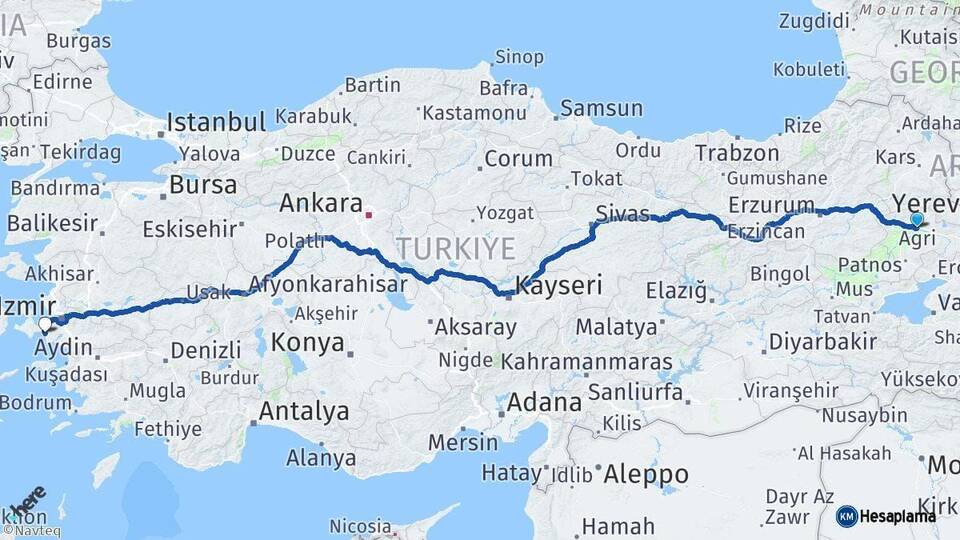 Ağrı Seferihisar İzmir Arası Kaç Km - Yol Haritası