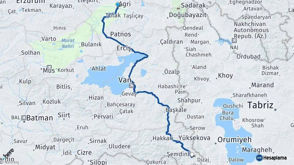 Ağrı Şemdinli Hakkari Arası Kaç Km - Yol Haritası
