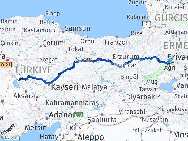 Ağrı Şereflikoçhisar Ankara Arası Kaç Km - Yol Haritası
