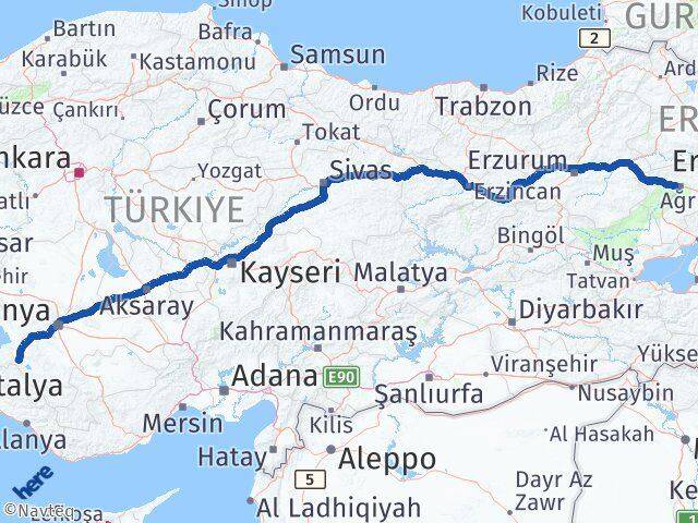 Ağrı Seydişehir Konya Arası Kaç Km - Yol Haritası