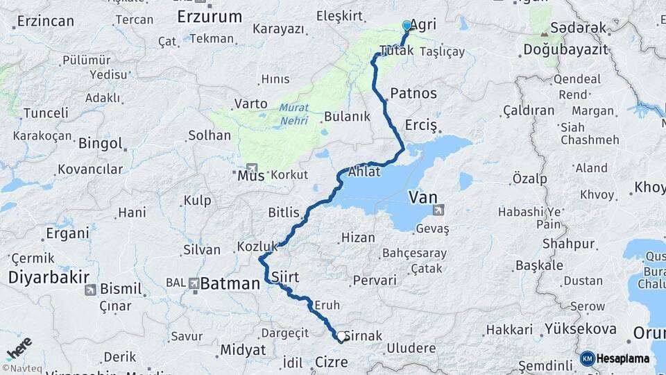 Ağrı Şırnak Arası Kaç Km - Yol Haritası