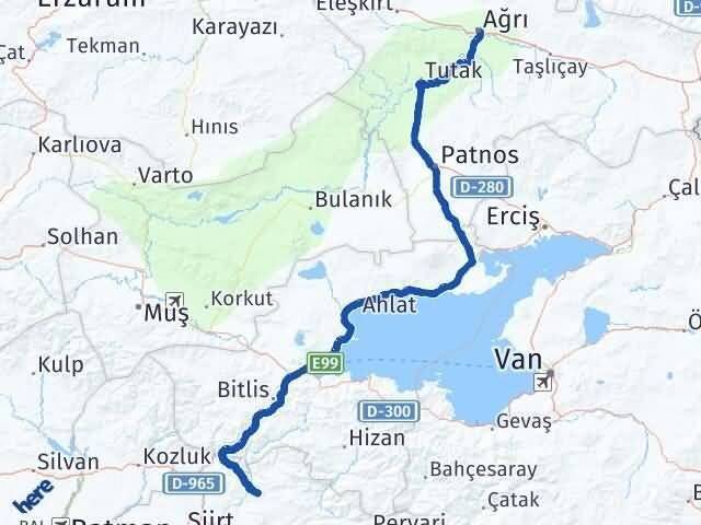 Ağrı Şirvan Siirt Arası Kaç Km - Yol Haritası