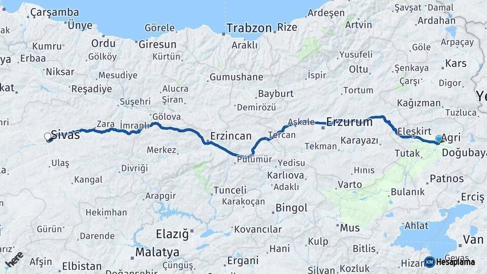 Ağrı Sivas Arası Kaç Km - Yol Haritası