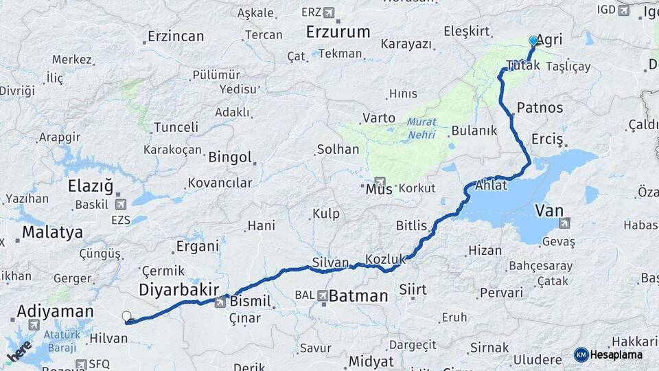 Ağrı Siverek Şanlıurfa Arası Kaç Km - Yol Haritası