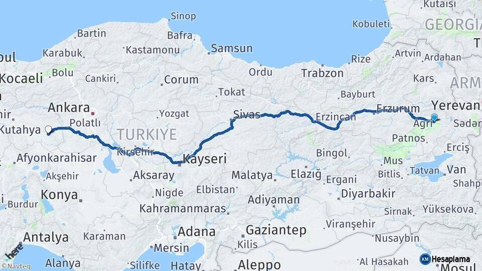Ağrı Sivrihisar Eskişehir Arası Kaç Km - Yol Haritası