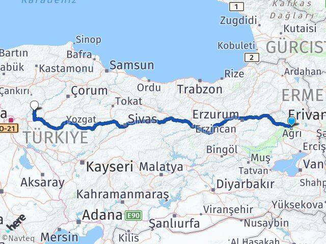 Ağrı Sulakyurt Kırıkkale Arası Kaç Km - Yol Haritası