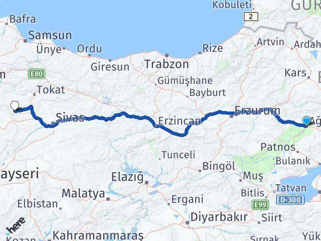 Ağrı Sulusaray Tokat Arası Kaç Km - Yol Haritası