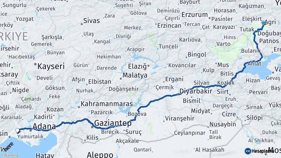 Ağrı Tarsus Mersin Arası Kaç Km - Yol Haritası