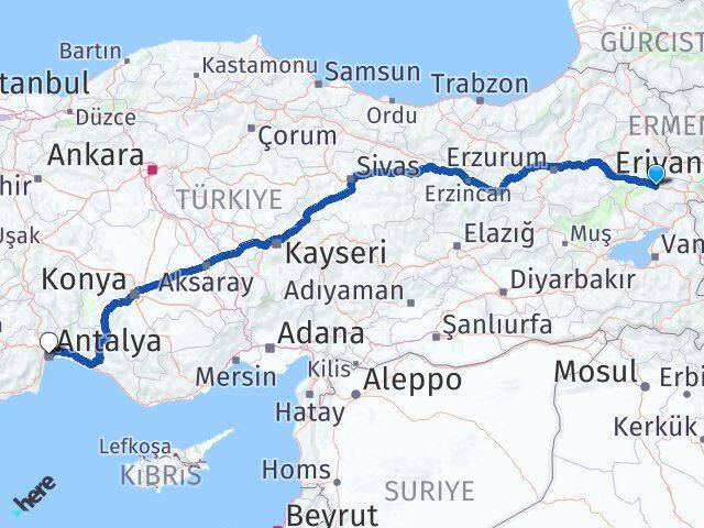 Ağrı Taşlıçay Antalya Arası Kaç Km - Yol Haritası