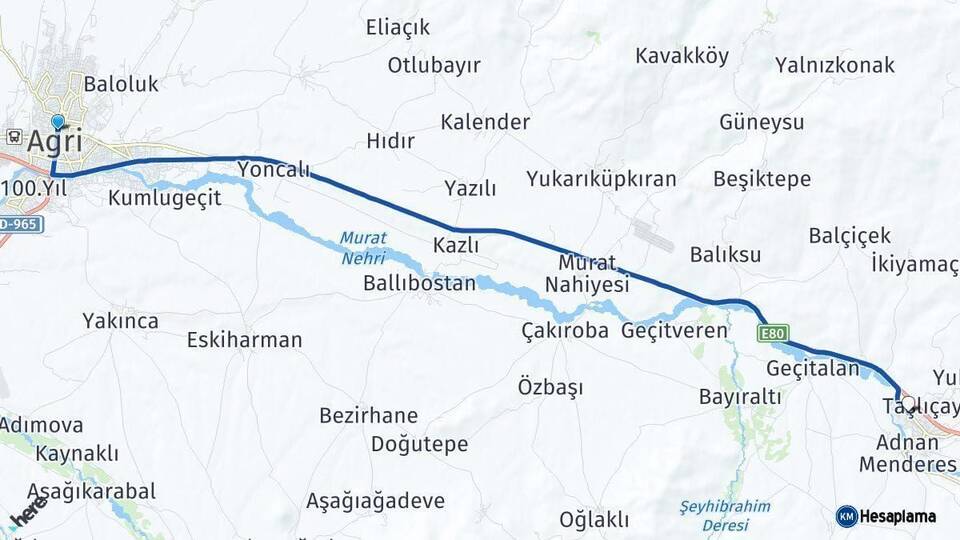 Ağrı Taşlıçay Arası Kaç Km - Yol Haritası