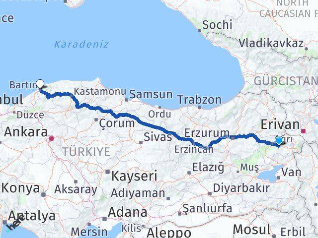 Ağrı Taşlıçay Bartın Arası Kaç Km - Yol Haritası