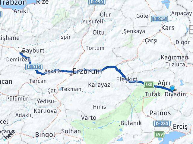 Ağrı Taşlıçay Bayburt Arası Kaç Km - Yol Haritası
