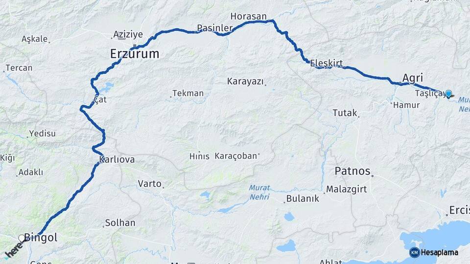 Ağrı Taşlıçay Bingöl Arası Kaç Km - Yol Haritası