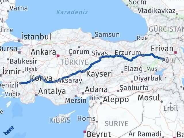 Ağrı Taşlıçay Denizli Arası Kaç Km - Yol Haritası