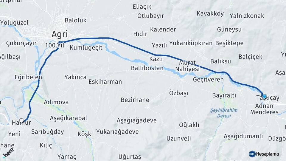 Ağrı Taşlıçay Hamur Arası Kaç Km - Yol Haritası