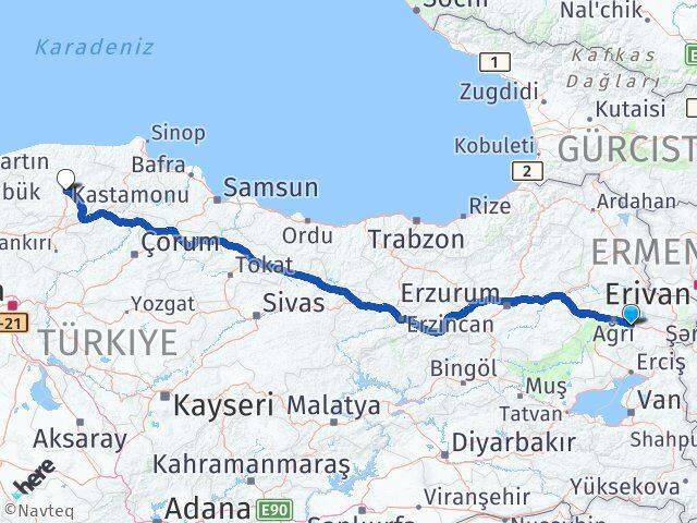 Ağrı Taşlıçay Kastamonu Arası Kaç Km - Yol Haritası