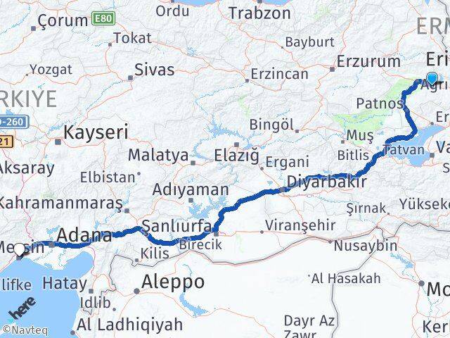 Ağrı Taşlıçay Mersin Arası Kaç Km - Yol Haritası