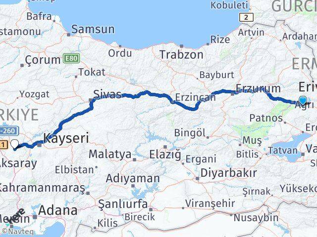 Ağrı Taşlıçay Nevşehir Arası Kaç Km - Yol Haritası