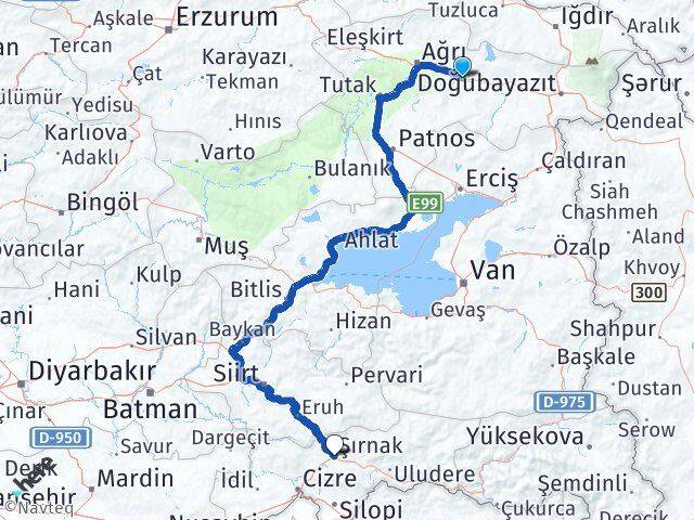 Ağrı Taşlıçay Şırnak Arası Kaç Km - Yol Haritası