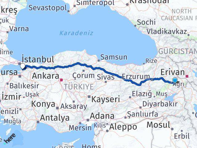 Ağrı Taşlıçay Yalova Arası Kaç Km - Yol Haritası