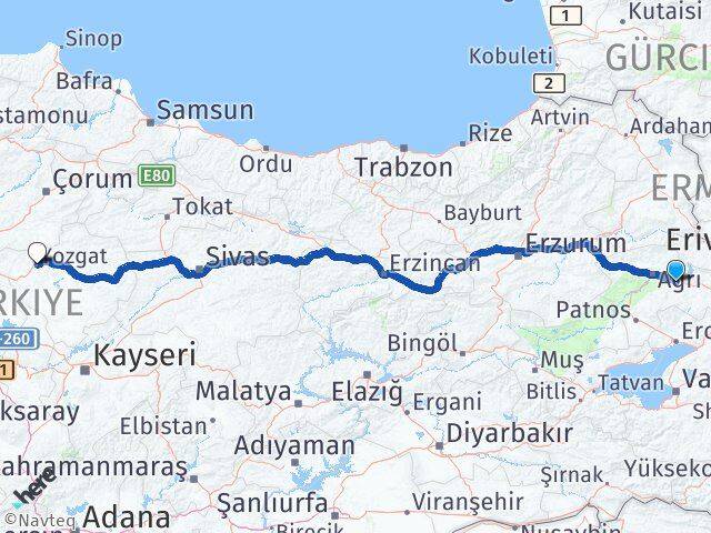 Ağrı Taşlıçay Yozgat Arası Kaç Km - Yol Haritası