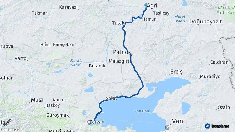 Ağrı Tatvan Bitlis Arası Kaç Km - Yol Haritası
