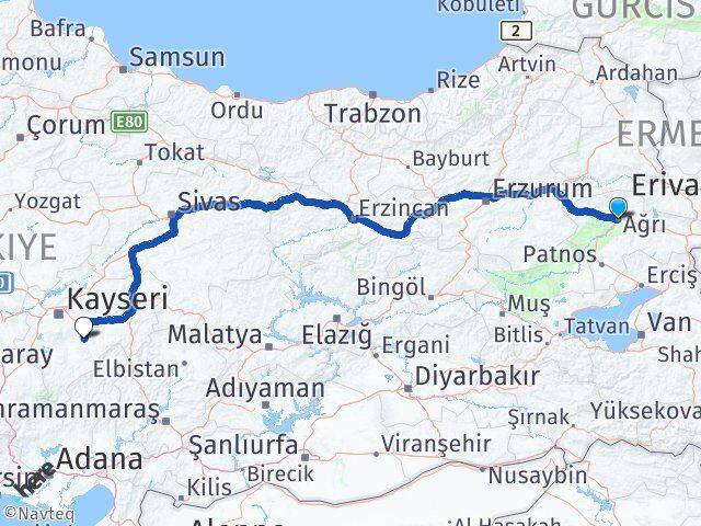 Ağrı Tomarza Kayseri Arası Kaç Km - Yol Haritası