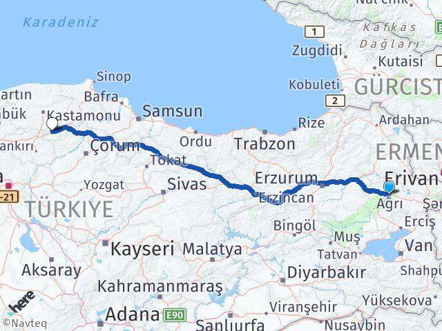 Ağrı Tosya Kastamonu Arası Kaç Km - Yol Haritası
