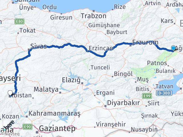 Ağrı Tufanbeyli Adana Arası Kaç Km - Yol Haritası