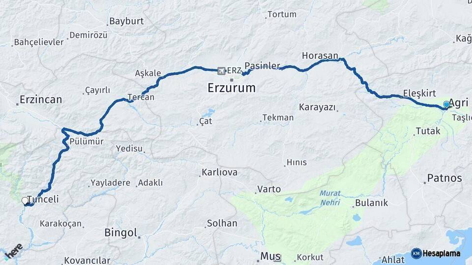 Ağrı Tunceli Arası Kaç Km - Yol Haritası
