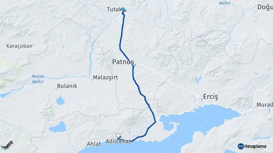 Ağrı Tutak Adilcevaz Bitlis Arası Kaç Km - Yol Haritası