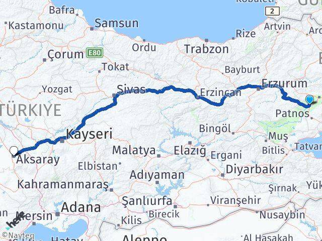 Ağrı Tutak Aksaray Arası Kaç Km - Yol Haritası