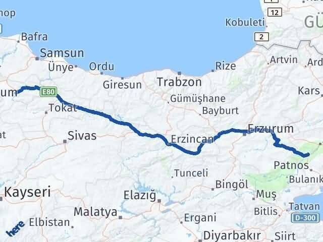 Ağrı Tutak Amasya Arası Kaç Km - Yol Haritası