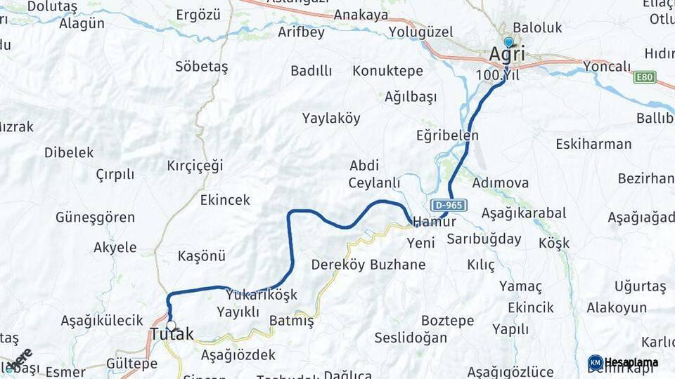 Ağrı Tutak Arası Kaç Km - Yol Haritası