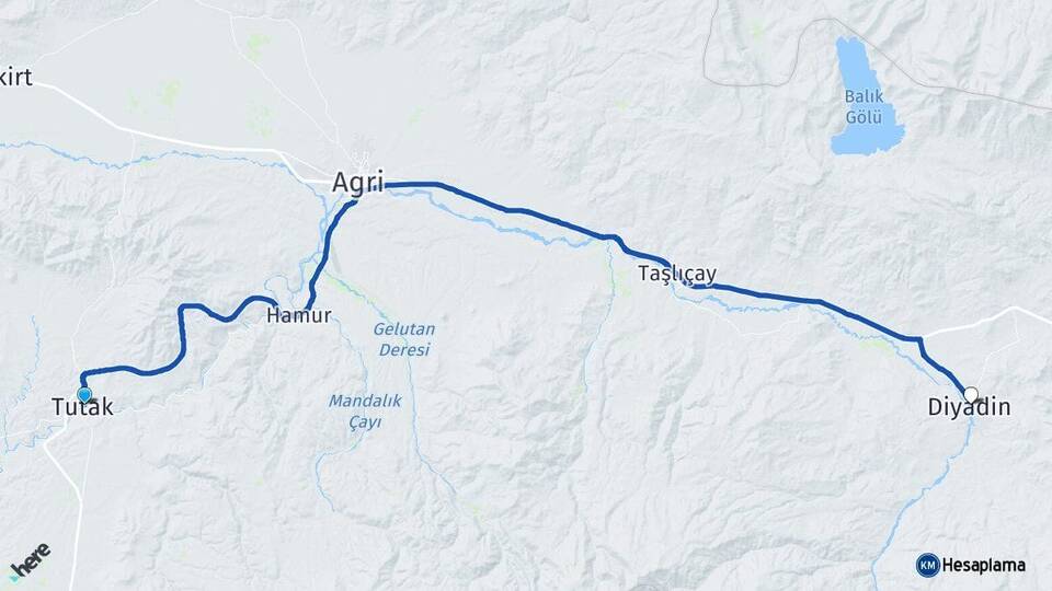 Ağrı Tutak Diyadin Arası Kaç Km - Yol Haritası