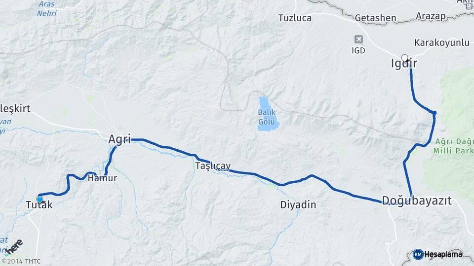 Ağrı Tutak Iğdır Arası Kaç Km - Yol Haritası