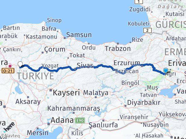 Ağrı Tutak Kırıkkale Arası Kaç Km - Yol Haritası