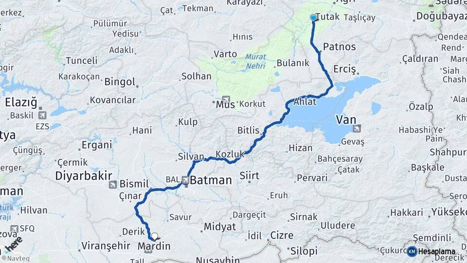Ağrı Tutak Mardin Arası Kaç Km - Yol Haritası