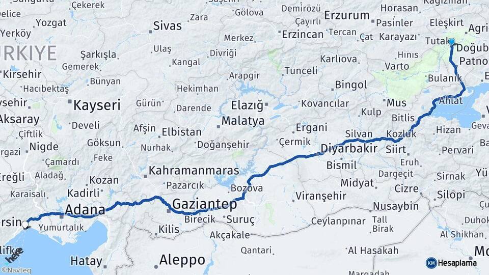 Ağrı Tutak Mersin Arası Kaç Km - Yol Haritası