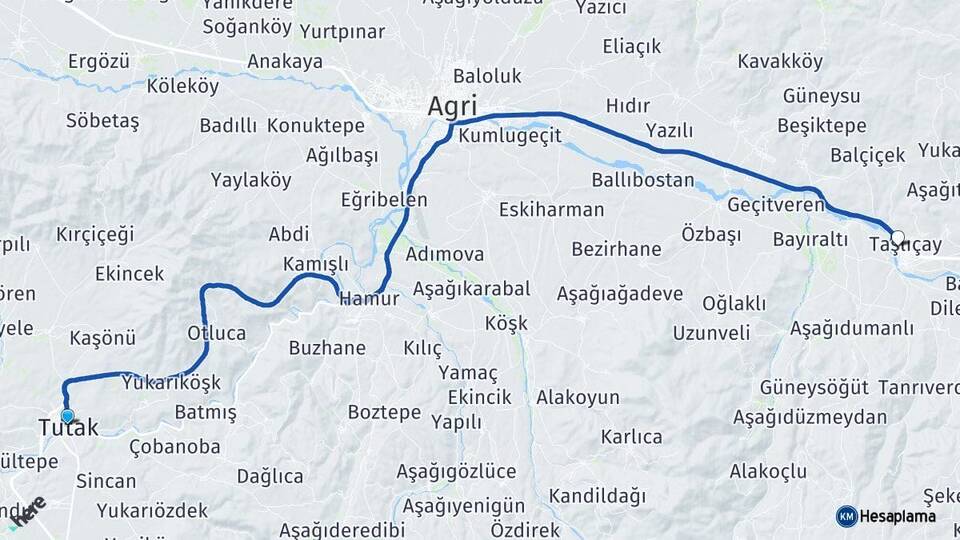 Ağrı Tutak Taşlıçay Arası Kaç Km - Yol Haritası