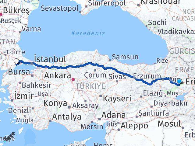 Ağrı Tutak Tekirdağ Arası Kaç Km - Yol Haritası