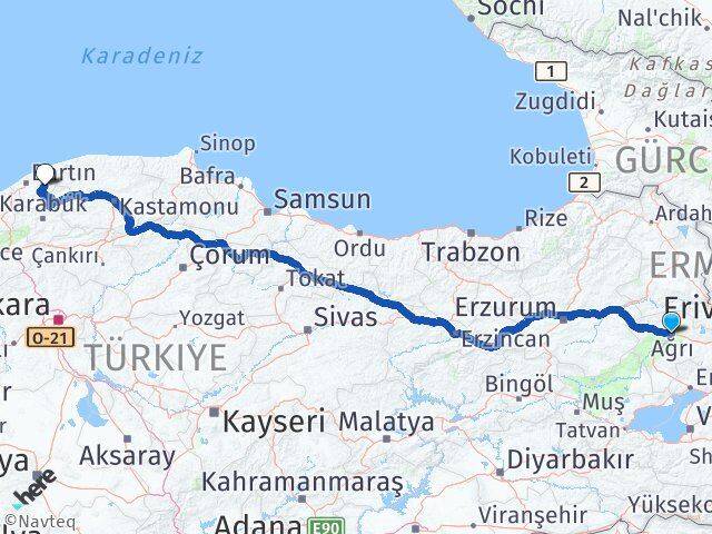 Ağrı Ulus Bartın Arası Kaç Km - Yol Haritası
